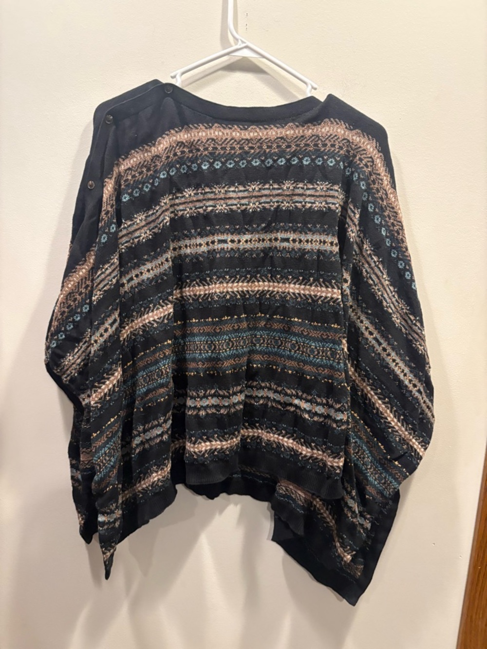 J. Jill Striped Knit Poncho in Black and Tan - Picture 3 of 6